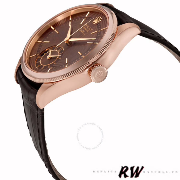 Rolex Cellini Dual Time 50525 Brown Guilloche Dial Brown Leather Strap 39mm Mens Replica Watch - 图片 5