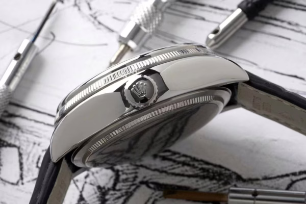 Rolex Cellini Dual Time 50529 Silver Sunburst Dial Brown Leather Strap 39mm Mens Replica Watch - 图片 7