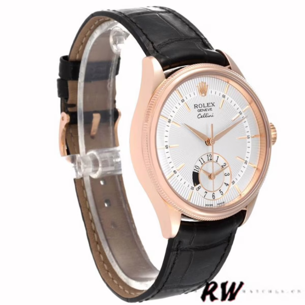 Rolex Cellini Dual Time 50525 Silver Dial Black Leather Strap 39mm Mens Replica Watch - 图片 2