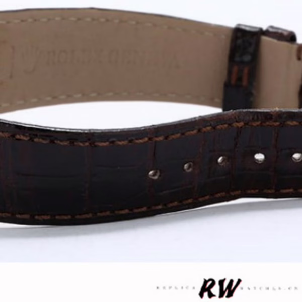Rolex Cellini Dual Time 50529 Black Dial Brown Leather Strap 39mm Mens Replica Watch - 图片 6