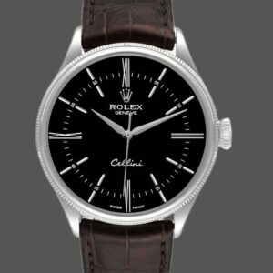 Rolex Cellini Time 50509 Brown Leather Strap Black Dial 39mm Mens Replica Watch