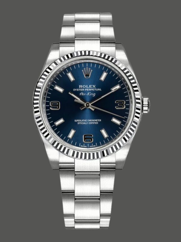 Rolex Oyster Perpetual Air-King 114234 Blue Dial fluted white gold bezel 34MM Unisex replica watch