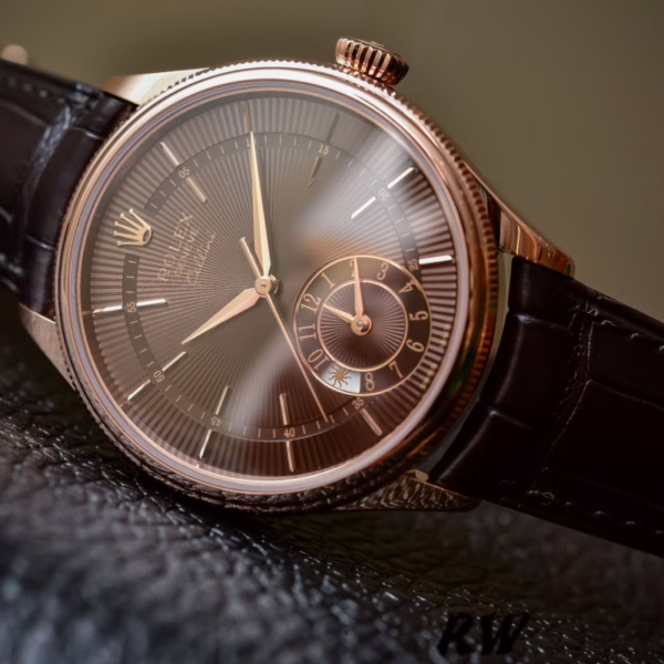 Rolex Cellini Dual Time 50525 Brown Guilloche Dial Brown Leather Strap 39mm Mens Replica Watch - 图片 4