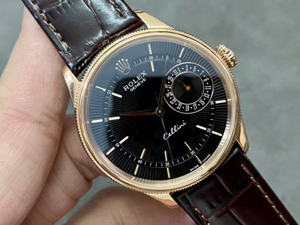 Rolex Cellini Date 50515 Brown Leather Black Index Dial 39mm Mens Replica Watch - 图片 3