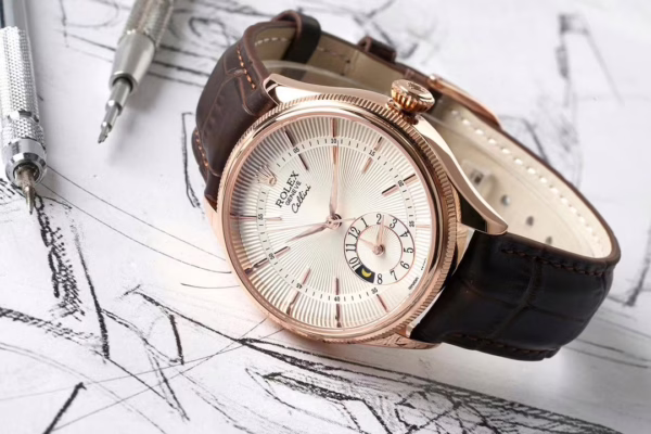 Rolex Cellini Dual Time 50525 Silver Dial Brown Leather Strap 39mm Mens Replica Watch - 图片 2