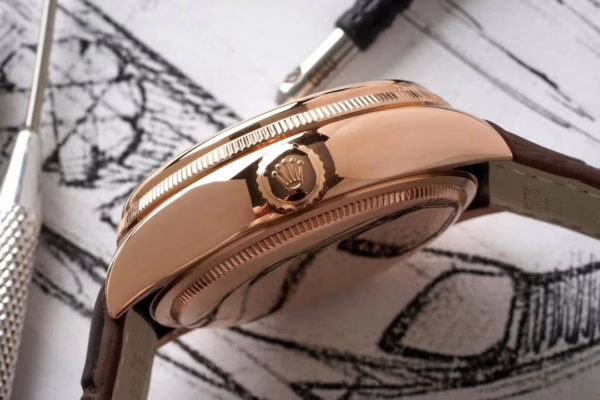 Rolex Cellini Dual Time 50525 Silver Dial Brown Leather Strap 39mm Mens Replica Watch - 图片 4