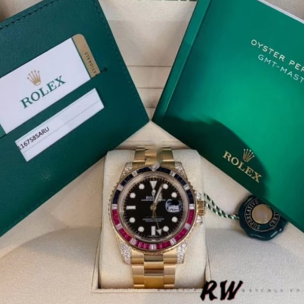 Rolex GMT-Master II 116758 Oyster Bracelet Black Dial Diamonds 40mm Mens Replica Watch - 图片 6