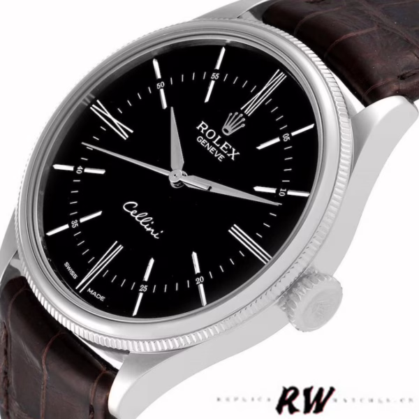 Rolex Cellini Time 50509 Brown Leather Strap Black Dial 39mm Mens Replica Watch - 图片 3