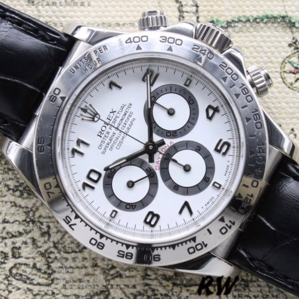 Rolex Daytona 16519 White Dial Black Leather strap 40mm Mens Replica Watch - 图片 5