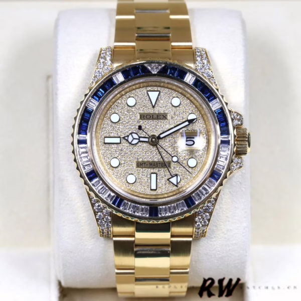 Rolex GMT-Master II 116758 Yellow Gold Pave Dial 40mm Mens Replica Watch - 图片 2
