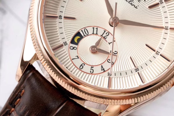 Rolex Cellini Dual Time 50525 Silver Dial Brown Leather Strap 39mm Mens Replica Watch - 图片 3