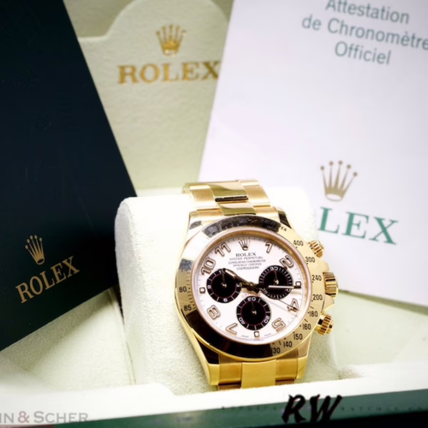 Rolex Daytona 116528 White Arabic Dial Yellow Gold 40mm Mens Replica Watch - 图片 13