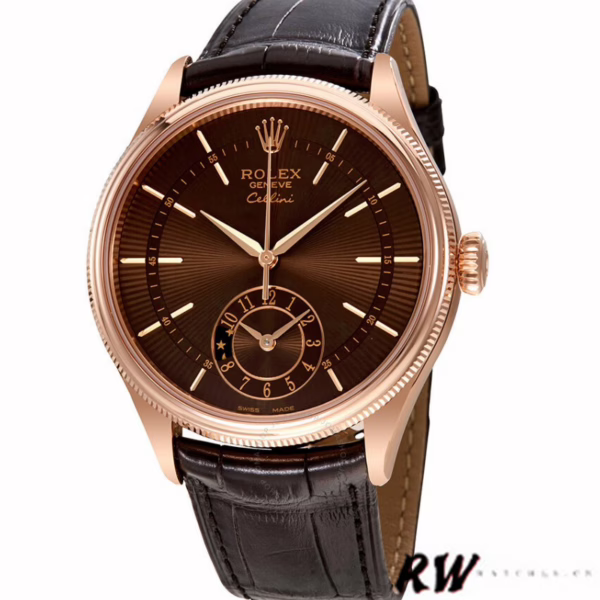 Rolex Cellini Dual Time 50525 Brown Guilloche Dial Brown Leather Strap 39mm Mens Replica Watch - 图片 3