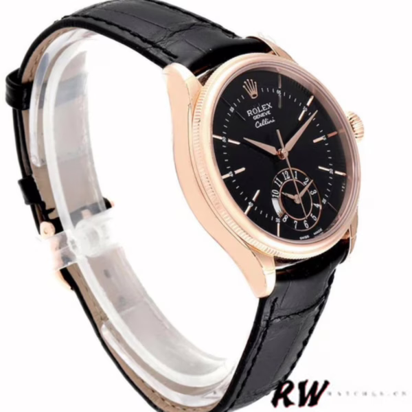 Rolex Cellini Dual Time 50525 Black Dial Black Leather Strap 39mm Mens Replica Watch - 图片 4