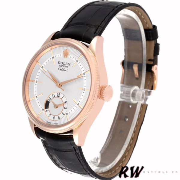 Rolex Cellini Dual Time 50525 Silver Dial Black Leather Strap 39mm Mens Replica Watch - 图片 3