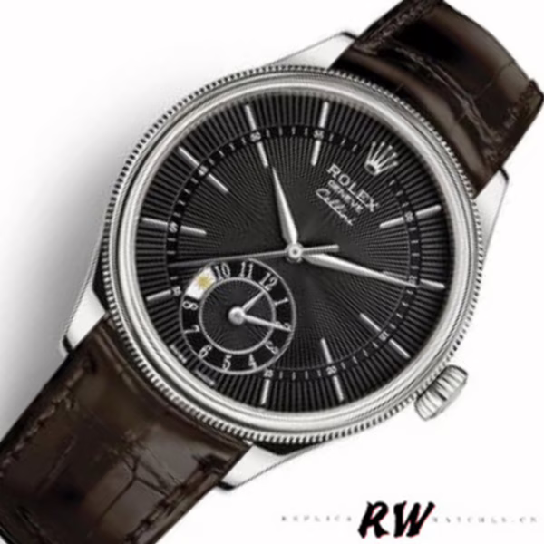 Rolex Cellini Dual Time 50529 Black Dial Brown Leather Strap 39mm Mens Replica Watch - 图片 5