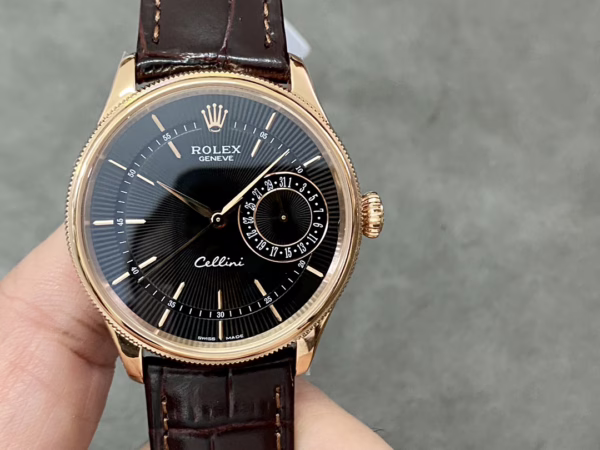 Rolex Cellini Date 50515 Brown Leather Black Index Dial 39mm Mens Replica Watch - 图片 4