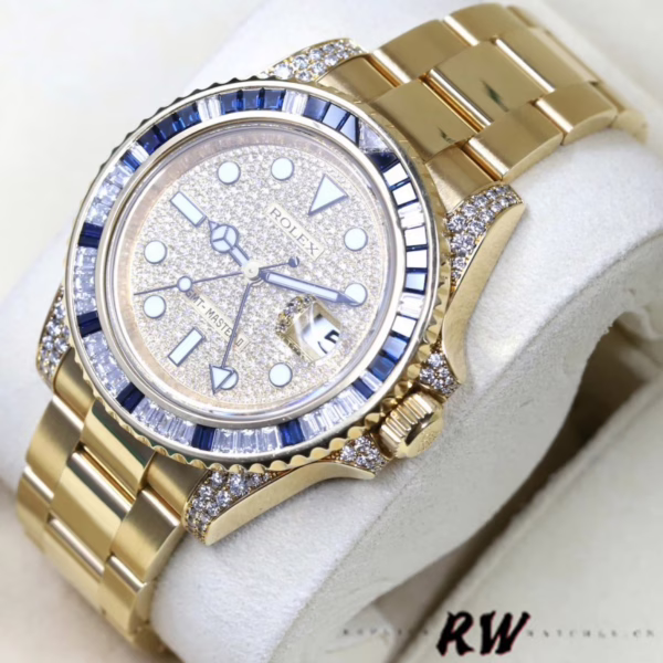 Rolex GMT-Master II 116758 Yellow Gold Pave Dial 40mm Mens Replica Watch - 图片 4