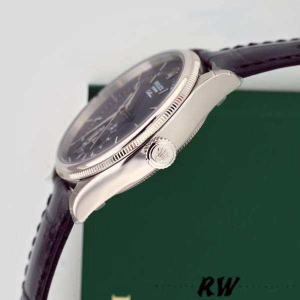 Rolex Cellini Dual Time 50529 Black Dial Brown Leather Strap 39mm Mens Replica Watch - 图片 4