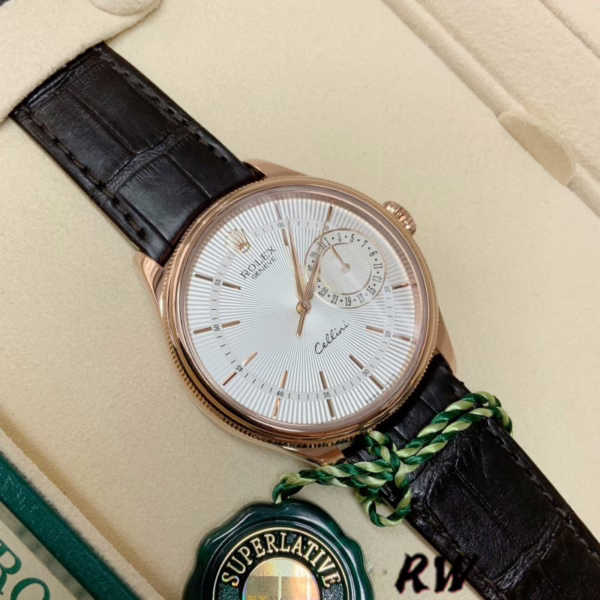 Rolex Cellini Date 50515 Rose Gold Silver Guilloche Index Dial 39mm Mens Replica Watch - 图片 4