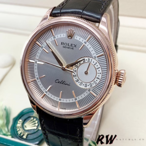 Rolex Cellini Date 50515 Rose Gold Silver Guilloche Index Dial 39mm Mens Replica Watch - 图片 5