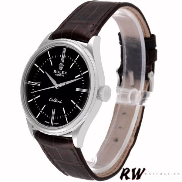 Rolex Cellini Time 50509 Brown Leather Strap Black Dial 39mm Mens Replica Watch - 图片 5