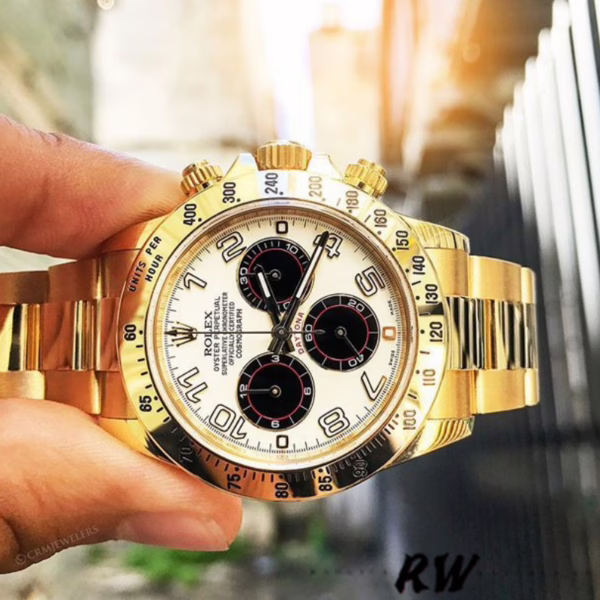 Rolex Daytona 116528 White Arabic Dial Yellow Gold 40mm Mens Replica Watch - 图片 12