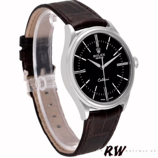 Rolex Cellini Time 50509 Brown Leather Strap Black Dial 39mm Mens Replica Watch - 图片 2