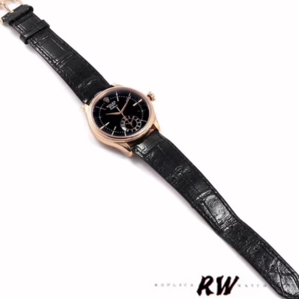 Rolex Cellini Dual Time 50525 Black Dial Black Leather Strap 39mm Mens Replica Watch - 图片 5