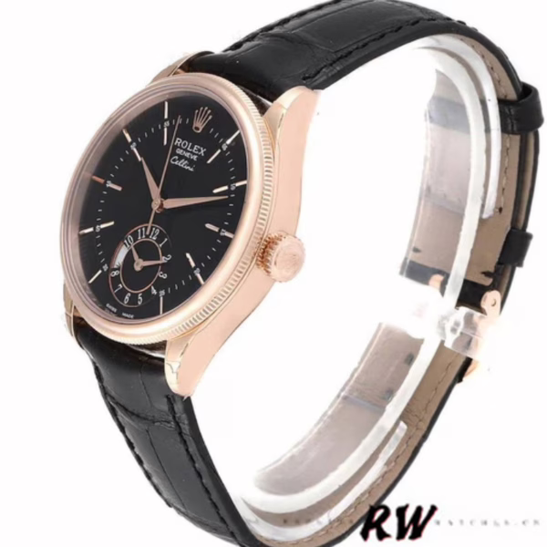 Rolex Cellini Dual Time 50525 Black Dial Black Leather Strap 39mm Mens Replica Watch - 图片 3