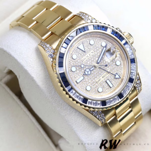 Rolex GMT-Master II 116758 Yellow Gold Pave Dial 40mm Mens Replica Watch - 图片 3