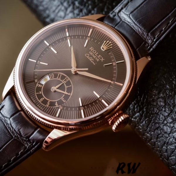 Rolex Cellini Dual Time 50525 Brown Guilloche Dial Brown Leather Strap 39mm Mens Replica Watch - 图片 2
