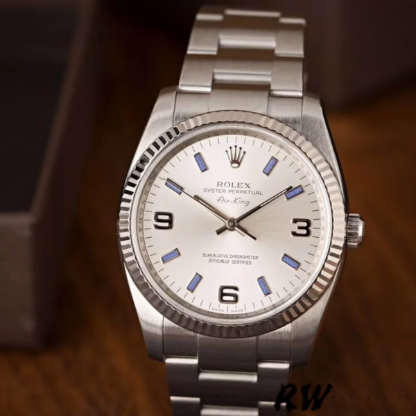 Rolex Oyster Perpetual Air-King 114234 Blue Hour Markers Silver Dial 34mm Unisex replica watch - 图片 5
