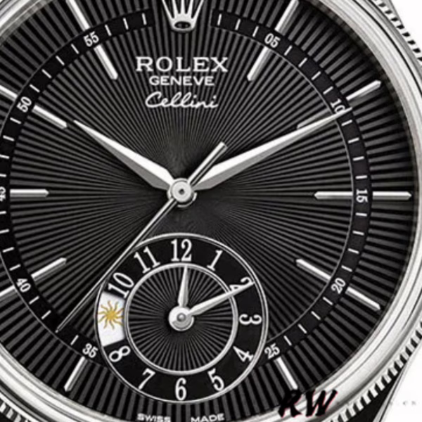 Rolex Cellini Dual Time 50529 Black Dial Brown Leather Strap 39mm Mens Replica Watch - 图片 2