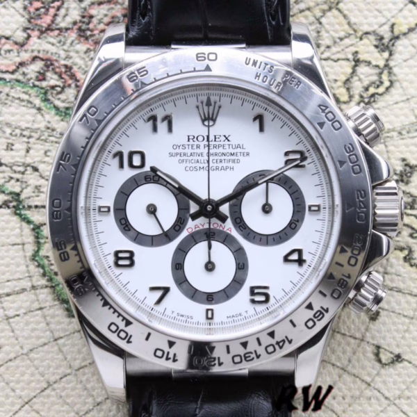 Rolex Daytona 16519 White Dial Black Leather strap 40mm Mens Replica Watch - 图片 3