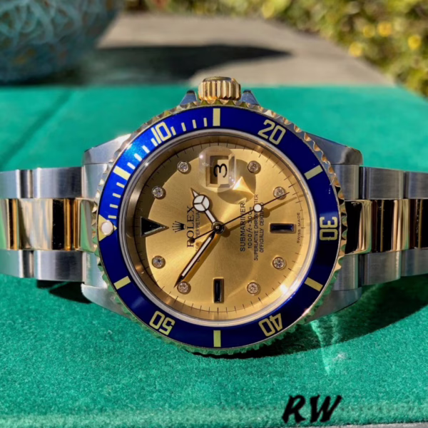 Rolex Submariner Date 16613 Champagne Serti Dial 40mm Mens Replica Watch - 图片 5